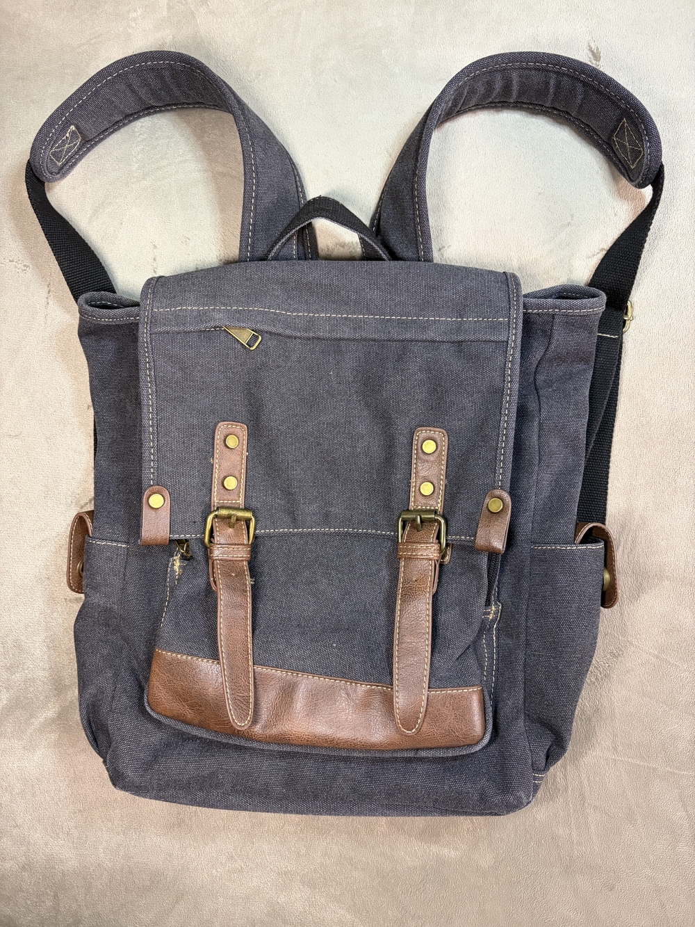 Denim Blue Unisex Cargoit Backpack with Brown Trim and Padded Straps